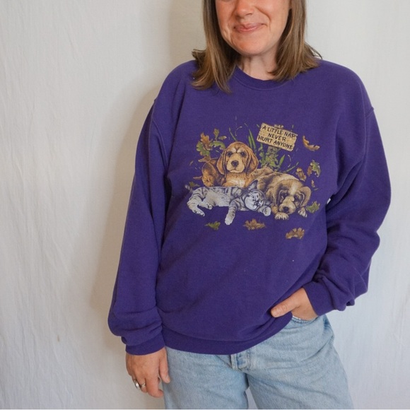 Jerzees vintage crewneck size unisex large with sweet puppies on it - Picture 3 of 8